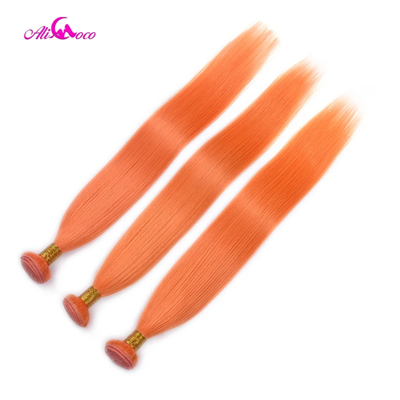 Али Коко оранжевый бразильские прямые волосы пучки с закрытием Омбре