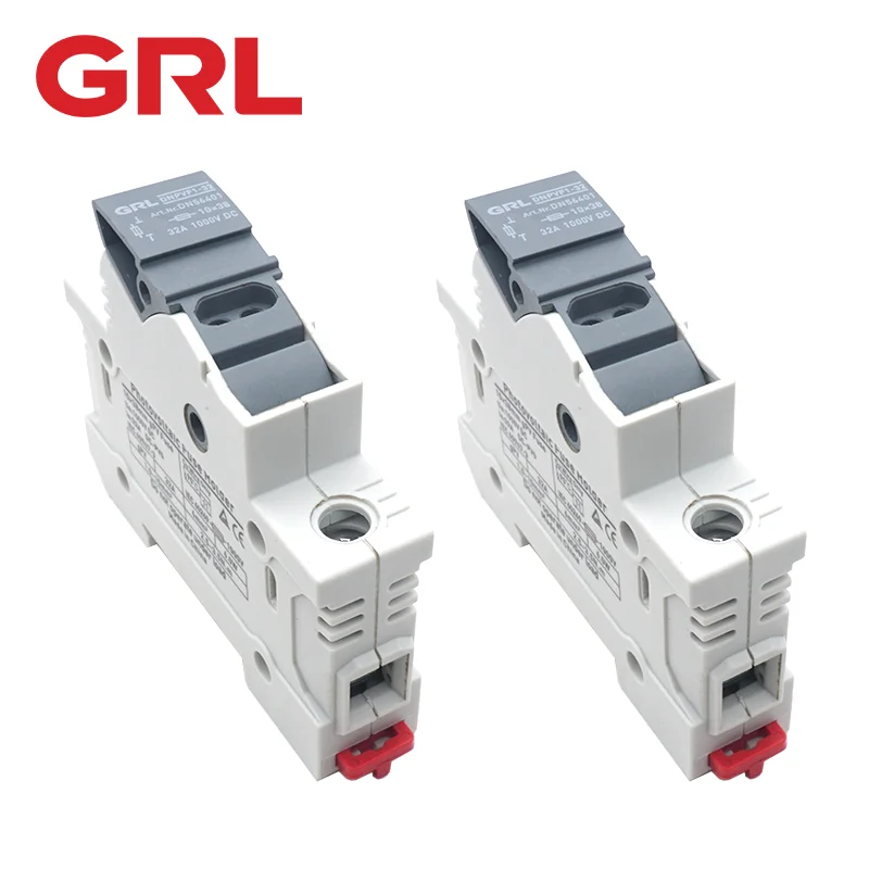 

GRL TUV DC Solar Fuse Fusible Holder Box Base DNPVF1-32 Solar System Protection 10x38MM 1000V gPV Fast Blow Ceramic DIN Rail