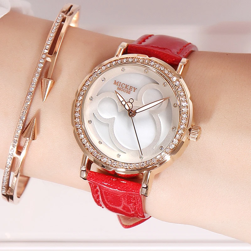 Disney Kids Watch Women Fashion Cute Wristwatches Girls Boys Mickey Mouse Gift Leather clock | Наручные часы