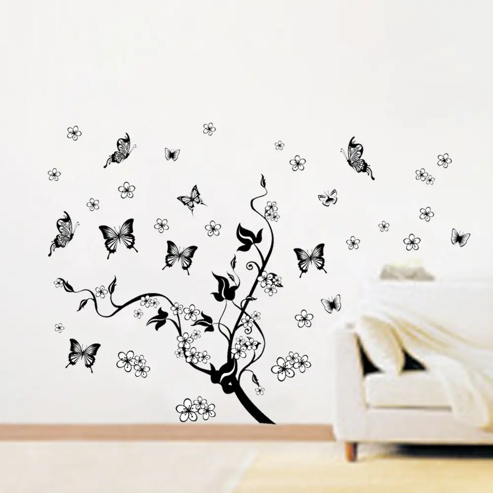 

1PC Beautiful Butterfly Flower Removable Home Living Room Wall Stickers PVC Waterproof Transparent Membrane Home Decorations