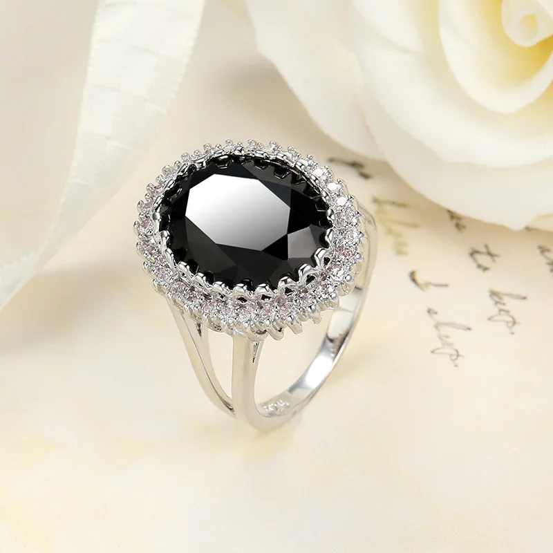 

925 sterling silver new hot sale fashion zircon black agate jewelry female hand ornament