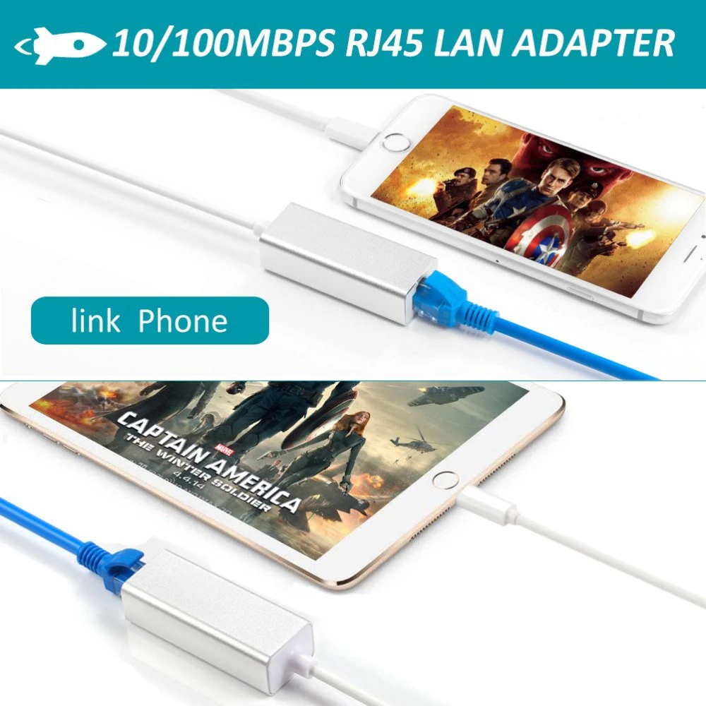 Адаптер Lightning для RJ45 Ethernet LAN проводной сетевой кабель Networrk 100 Мбит/с за рубежом