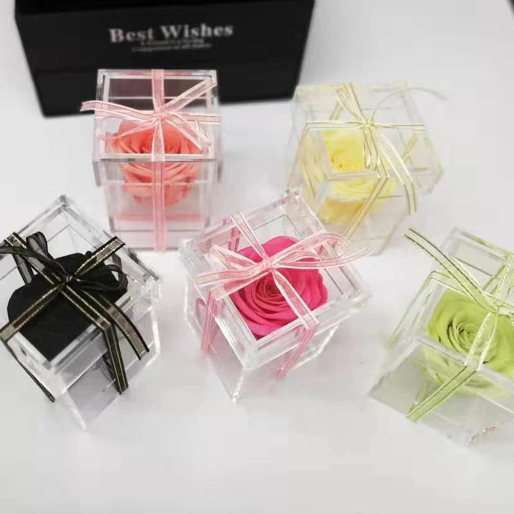 Прозрачные подарочные коробки из акрила искусственные розы цветочная упаковка с