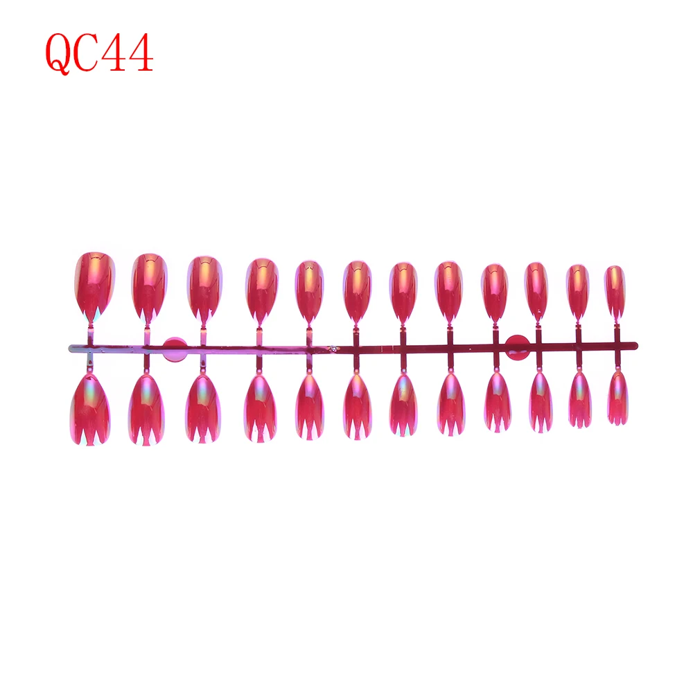 QC44 24 шт 17 цветов металлическое покрытие Акриловые Блестящие отражающие зеркальные цвета поддельные ногти искусство советы накладные ногти инструменты для наращивания - Цвет: QC44
