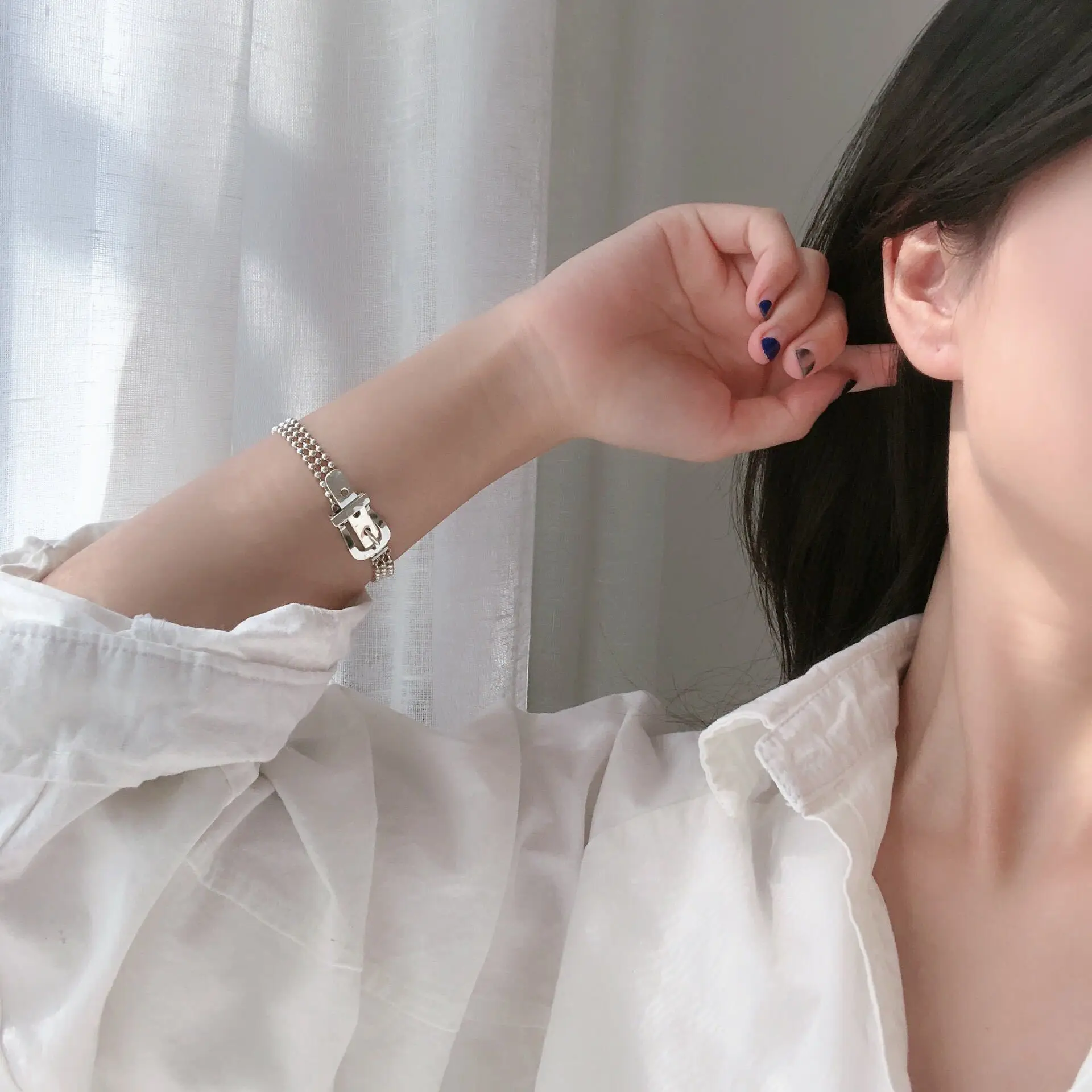 Браслет для женщин стерлингового серебра 925 серебряная пряжка ремня