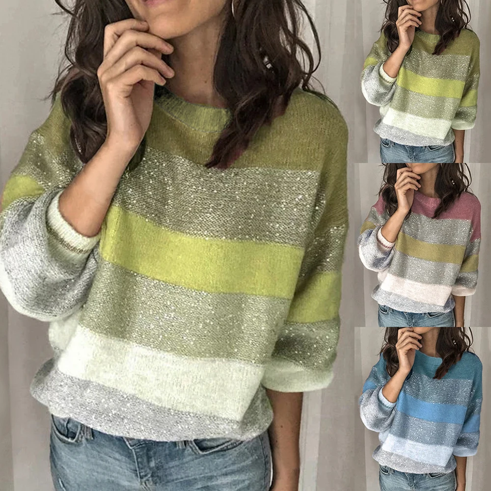 SHUJIN женские осенние модные свитера с круглым вырезом свитер длинным рукавом