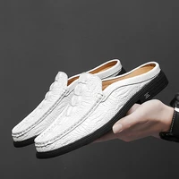 2021 summer half drag peas leather mens driving shoes mens slipper penny loafers men moccasins man mules