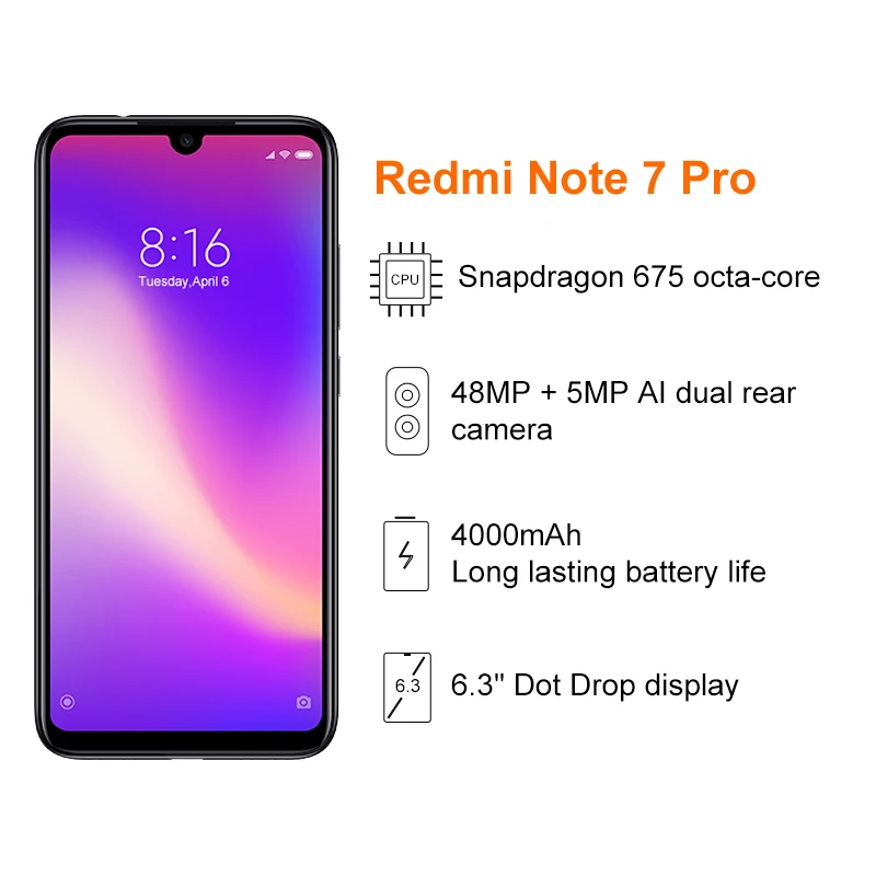 Смартфон Xiaomi Redmi Note 7 Pro глобальная прошивка 6 ГБ 128 Snapdragon 675 камера 48 Мп+5 Мп экран 3