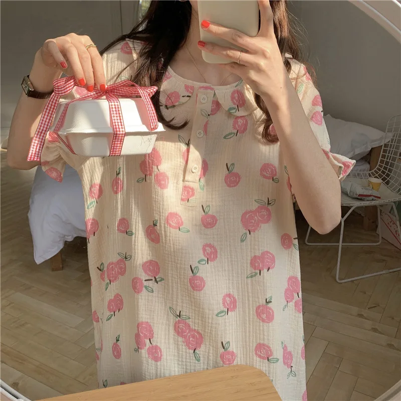 

Dress women Real shot 2021 summer new female fruit print pajamas short-sleeved home service nightdress women can wear outside
