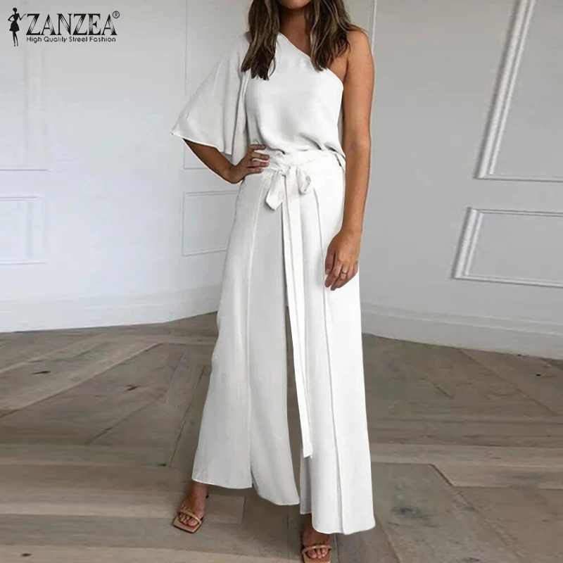 

ZANZEA Women Summer 2021 Two Piece Sets Casual Short Sleeve Wide Leg Pants Matching Sets Outfit Suits Blouse Elegant Blusa Tops