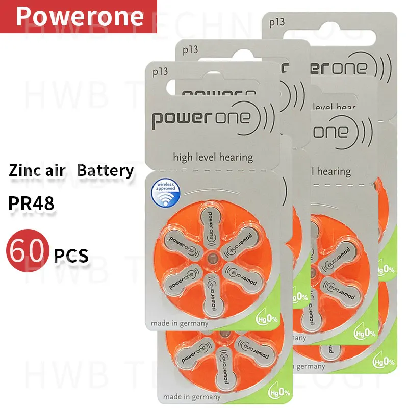 10 упаковок (60 шт.) Высококачественная Подлинная батарея PowerOne PR48 P13 A13 S13 цинковая
