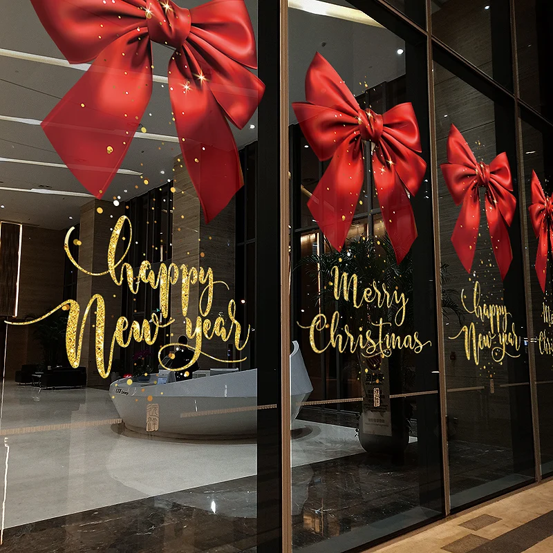 

Bow Window Stickers Show Window Scene Layout Glass Paster New Year Atmosphere Paper-Cut for Window Decoration Static Sticker
