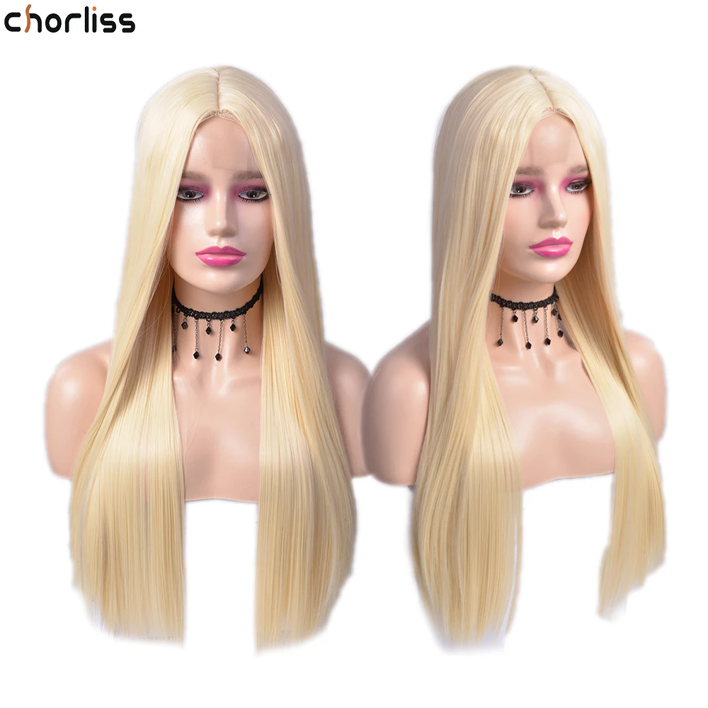 

Chorliss 24Inch Long Black Synthetic Hair Wigs For Women Middle Straight Cosplay Wigs Heat Resistant Black Natural Hair Wig