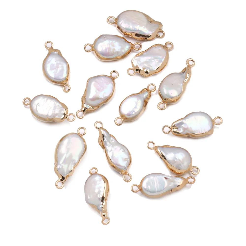 Натуральный пресноводный жемчуг подвеска нерегулярные Соединитель с двумя