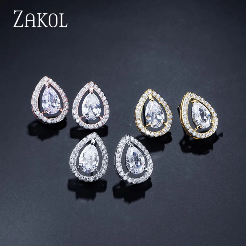 Серьги-гвоздики с каплевидными кристаллами циркония ZAKOL, серьги для женщин, модные свадебные украшения, букле d'oreille FSEP2216