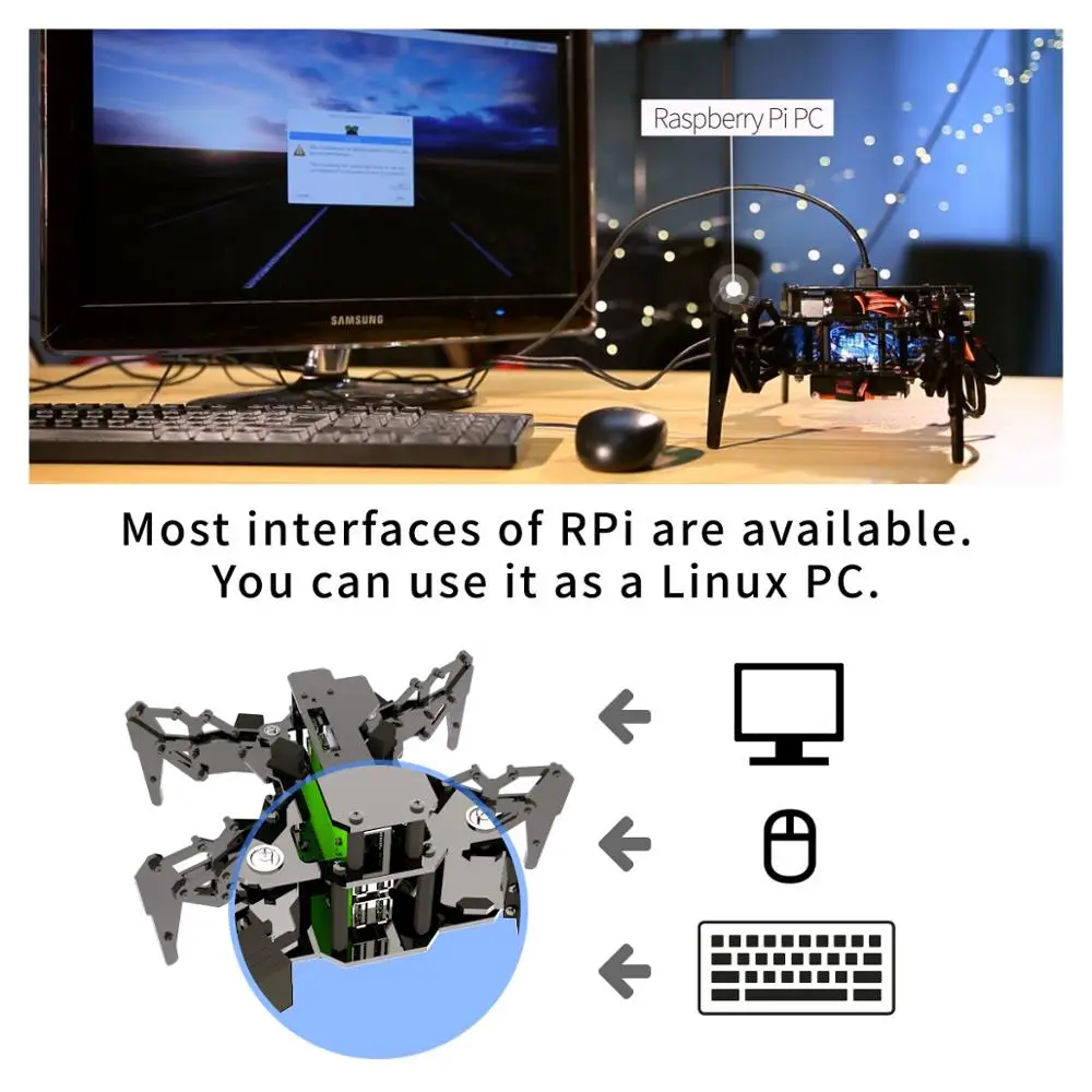 Adeept DarkPaw Bionic четырехъядерный робот-паук комплект для Raspberry Pi 4/3 Модель B+/B/2B, стволовый ползающий робот, отслеживание OpenCV
