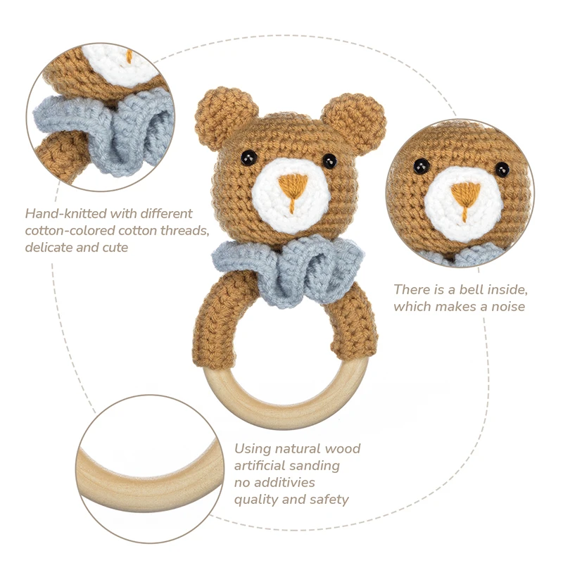 TYRY.HU Baby Small Rabbit Wood Rattle Wooden Teether Mobile Pram Crib Ring DIY Crochet Rattle Soother Bracelet Teether BPA Free