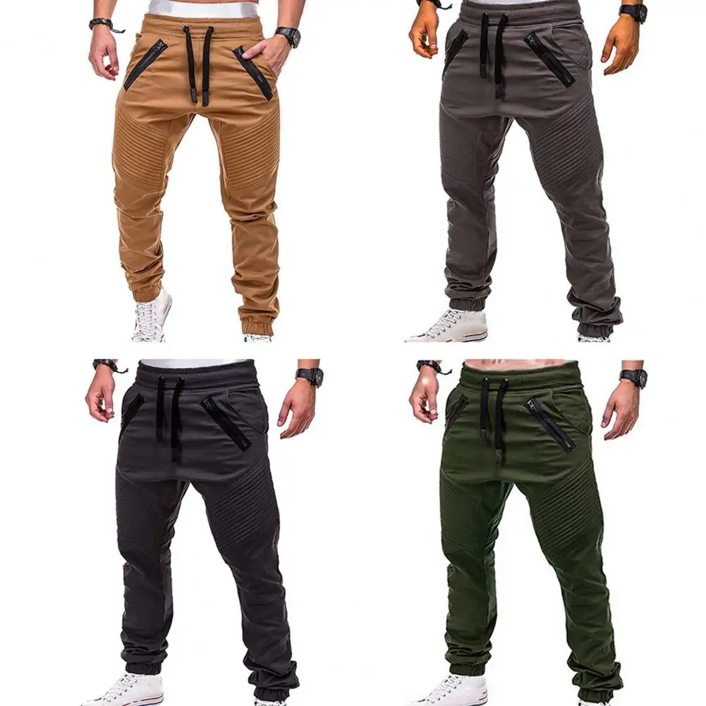 

Summer Men Pants Drawstring Adjustable Stripes Zipper Pockets Sports Trousers Plus Size Casual Pants Outdoor Activities