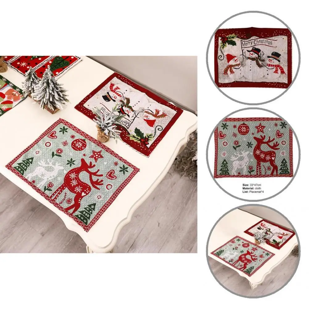 

Great Table Mat Flexible Rectangle Christmas Snowman Elk Insulated Place Mat Dinning Pad Place Mat 4Pcs