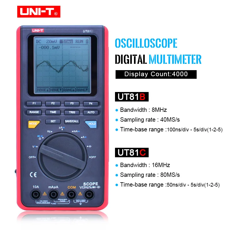 

UNI-T UT81C/UT81B цифровой мультиметр, мини-осциллограф, вход высокой чувствительности, диод, USB интерфейс, программное обеспечение для ПК