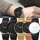 Часы наручные мужские с сетчатым браслетом, минималистские аналоговые кварцевые простые деловые, унисекс, из нержавеющей стали, 2019