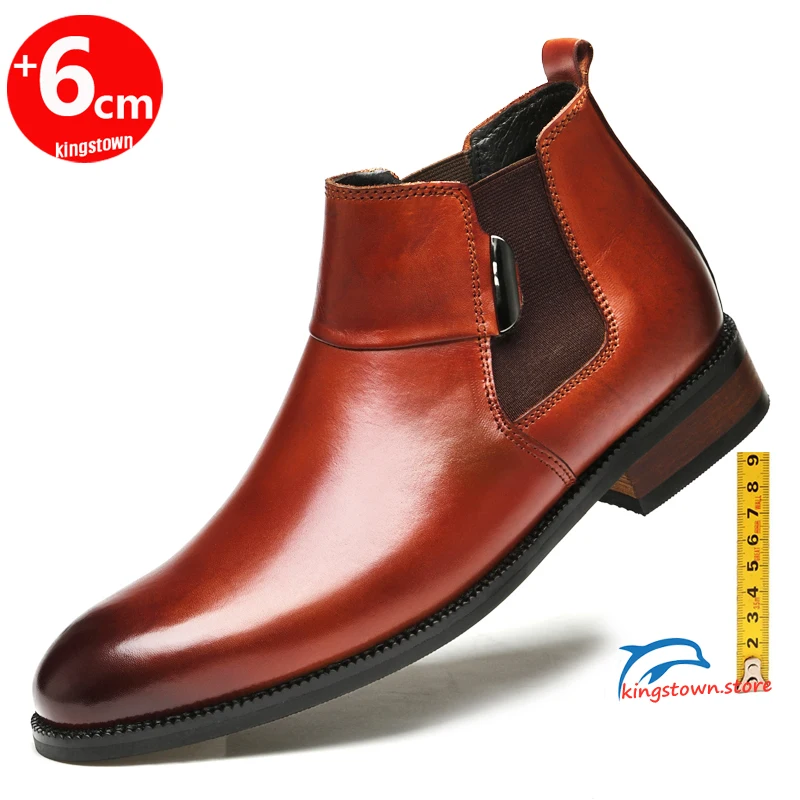 

Chelsea Boots Ankle Men Army Warm Elevator Shoes High Increase Insole 6cm Height Winter Business Outdoor Man Cow Leather