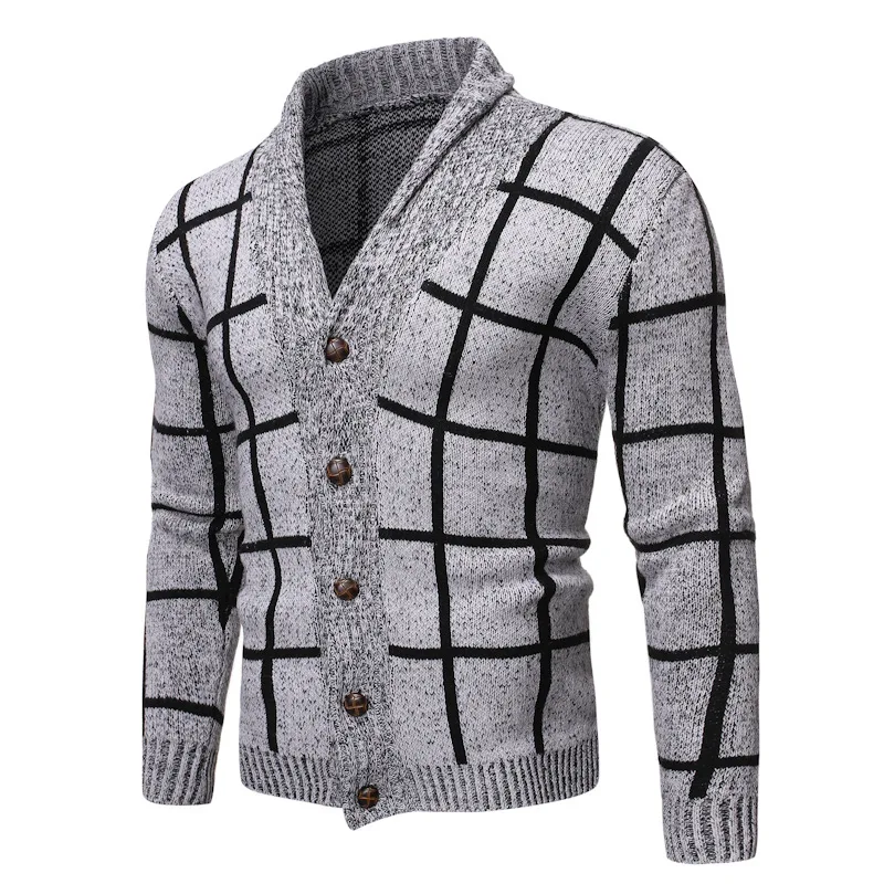 

Plaid Men's Cardigan V-neck Warm Sweater Casual Silm England Street Jacket Fashion Autumn Winter Jumper Thick Male Cardigans Top