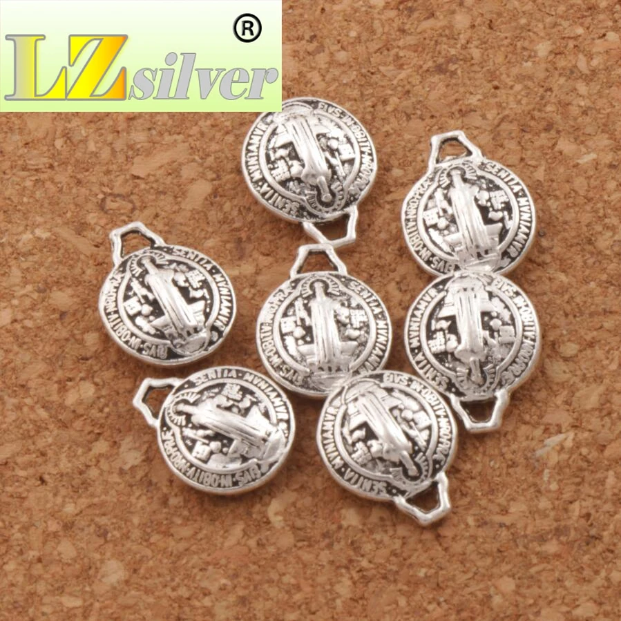 Round 3D Saint Benedict Medal Cross Charm Beads 12X10mm 120PCS Zinc Alloy Bronze  Pendants L1765