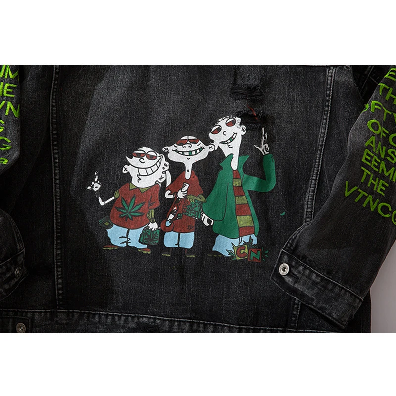 Джинсовая мужская уличная куртка с забавным принтом джинсовое пальто в стиле