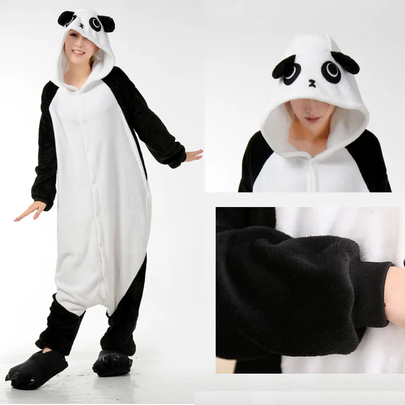 Kungfu panda Зимние пижамы для взрослых с рисунками животных, пижамы с единорогом, теплые фланелевые пижамы с капюшоном для женщин и мужчин - Цвет: Kungfu panda