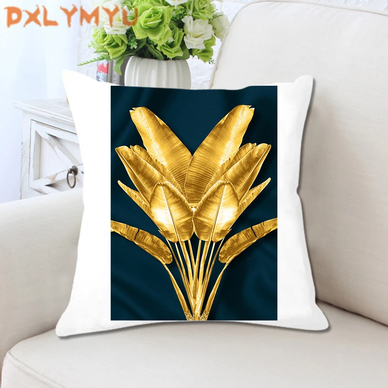 Мягкий для декоративных подушек чехол Золотой растительный принт диван белый