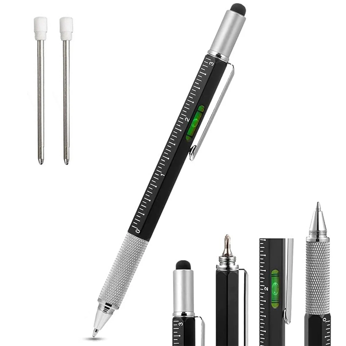 

Multi Tool Pen 6 In 1 Ballpoint Pen with Ruler Level Cross Flat Head Screwdriver Touch Screen Pocket Woodworkers Tool