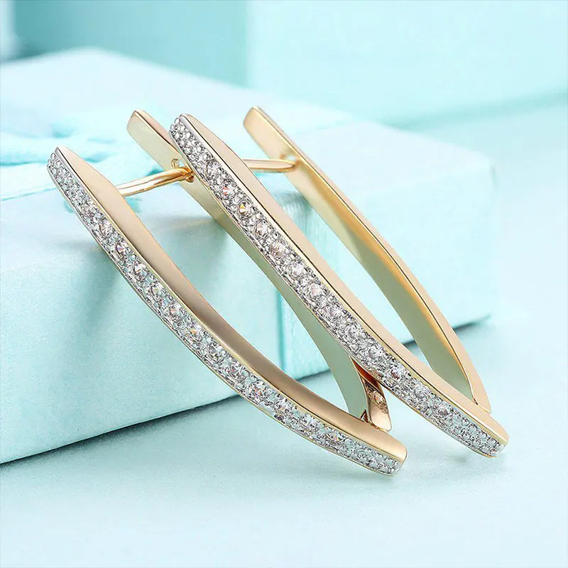

European And American Hot Style Popular Korean Copper Alloy Fashion Cute Single Row Drill V-Shaped Earrings For Valentine's Day