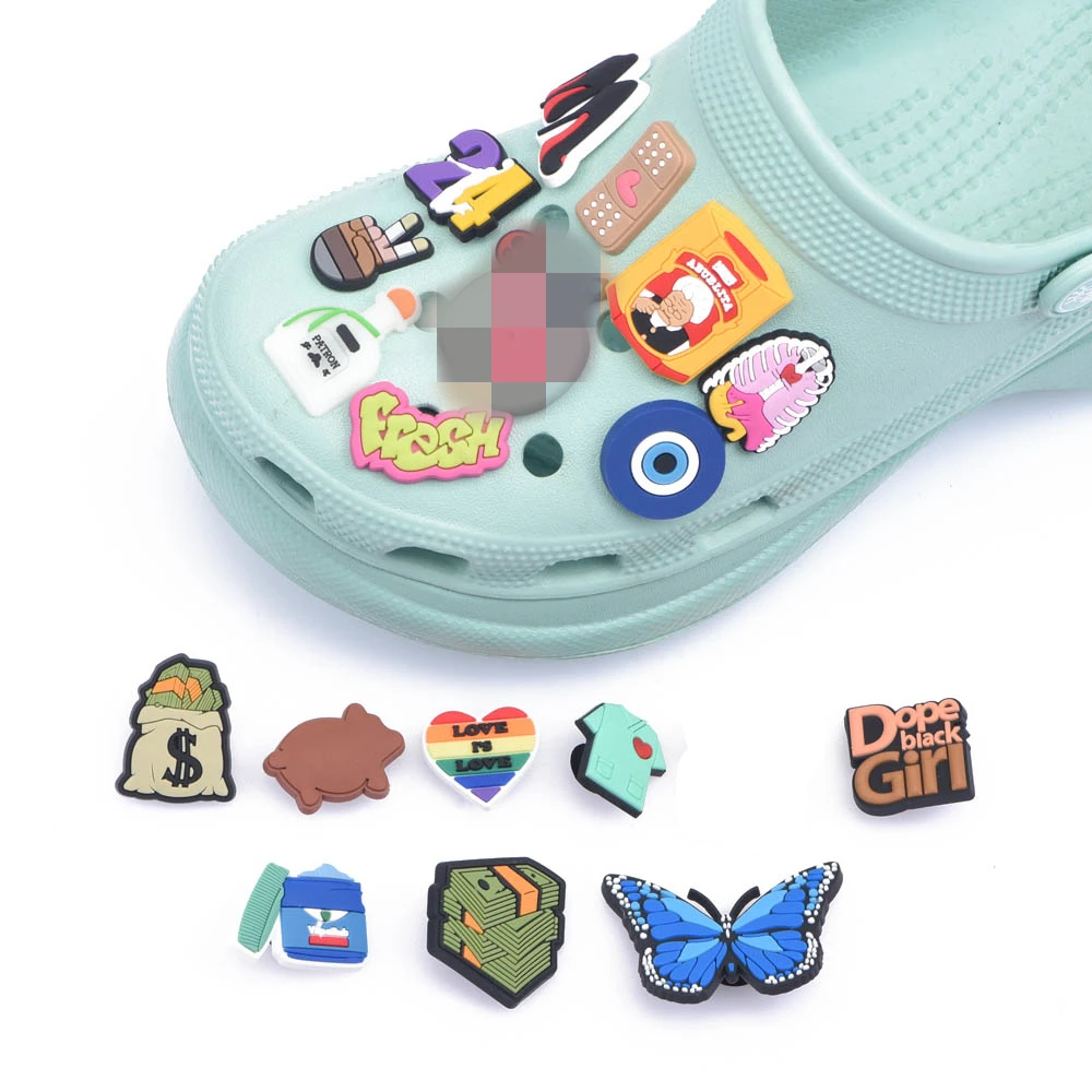 High Quanlity Women Croc Charms Shoes PVC Butterfly Decaration Kid's Gift Accessories Diamonds Dope Black Girl Magic BLM Buckle