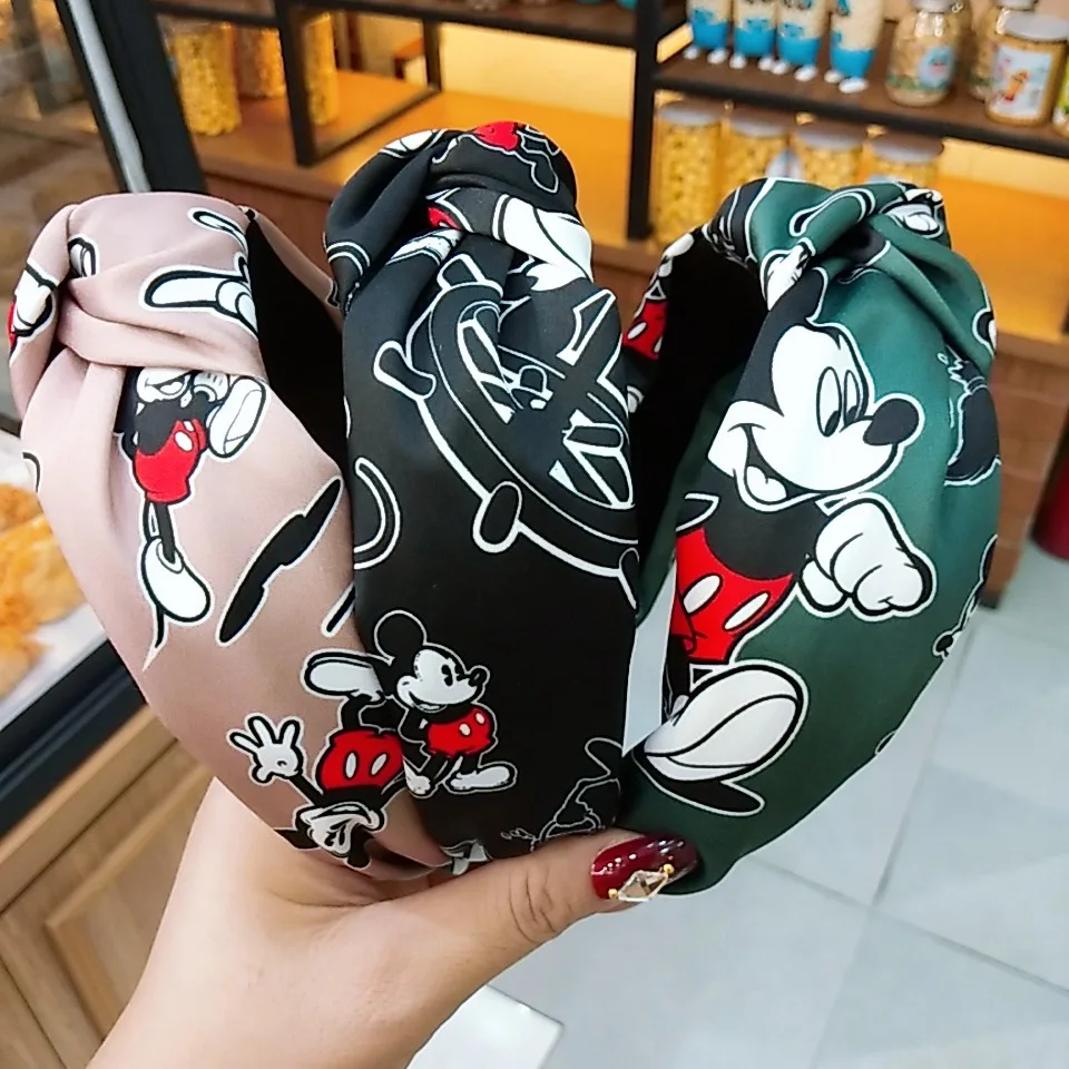 Disney осень и зима широкополая винтажная повязка на голову с Микки-Маусом атласная шпилька модная женская тканевая повязка на голову