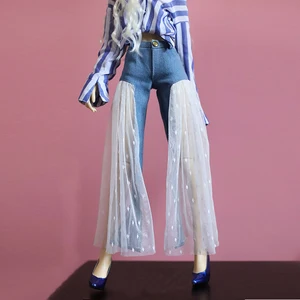 Одежда для куклы BJD, штаны, имитация двух частей, кружевная панель, широкие джинсы, современные для 13 14 DDL MDD MSD DD, аксессуары для кукол