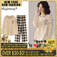autumn winter new korean kawaii pajama set for women pajamas cotton long sleeve big pijamas fashion sleepwear plus size 4xl 5xl