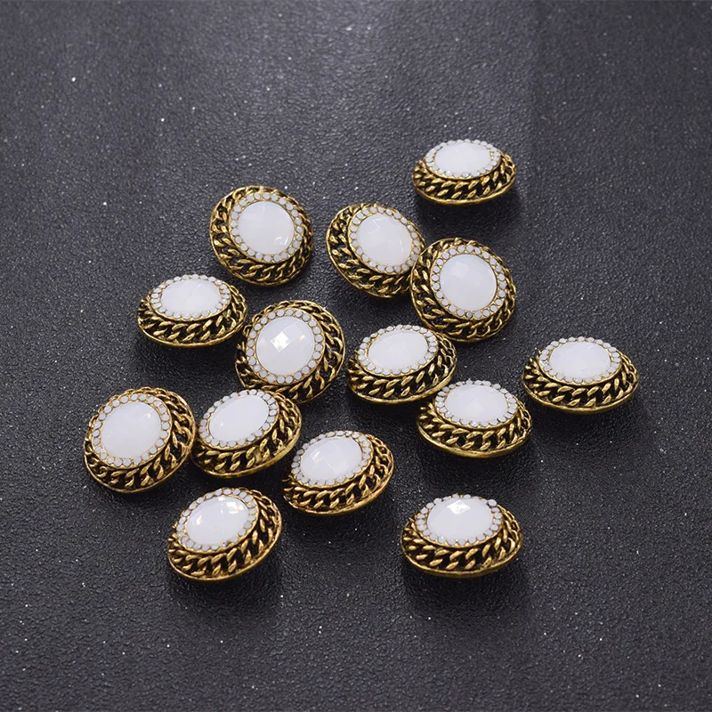 

50pcs/lot 22mm round button antique gold plating buttons for garment accessories sewing on opal rhinestone clothing decorations