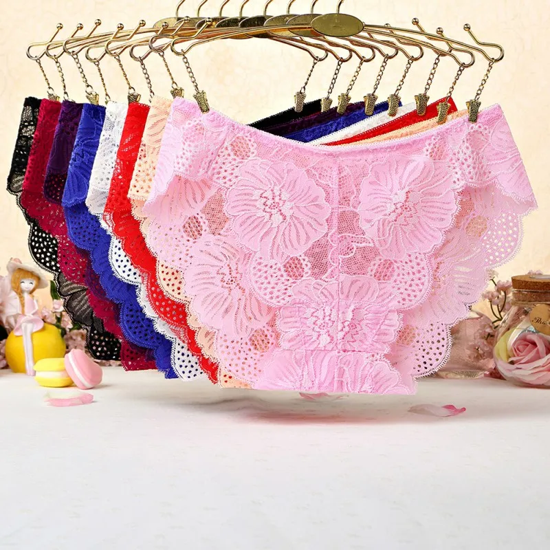 

Liva girl Women Panties Ladies Embroidered Lace Embroidered Transparent Mesh Low Waist Hip Shaping Briefs Sweet Panties Solid