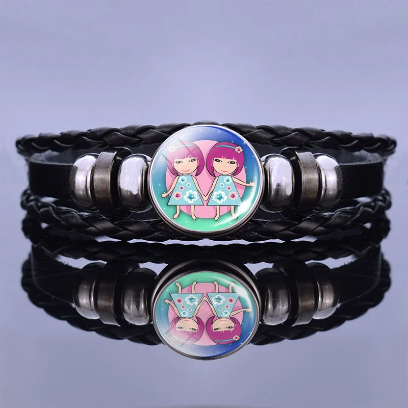 Браслеты ручной работы черный кожаный браслет 12 созвездий фото браслеты для