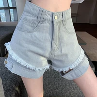 hot pants goth 2021 summer womens fake two pieces high waist solid female street style a line blue denim shorts sexy all match