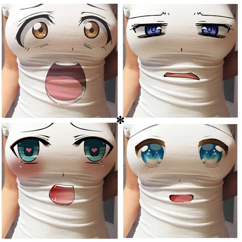 1PCS 3D Kawaii Face Big Eye Fashion Anime TShirts Casual Shirt Short Sleeve Summer Cartoon Tshirt Unisex New Birthday Gifts | Женская