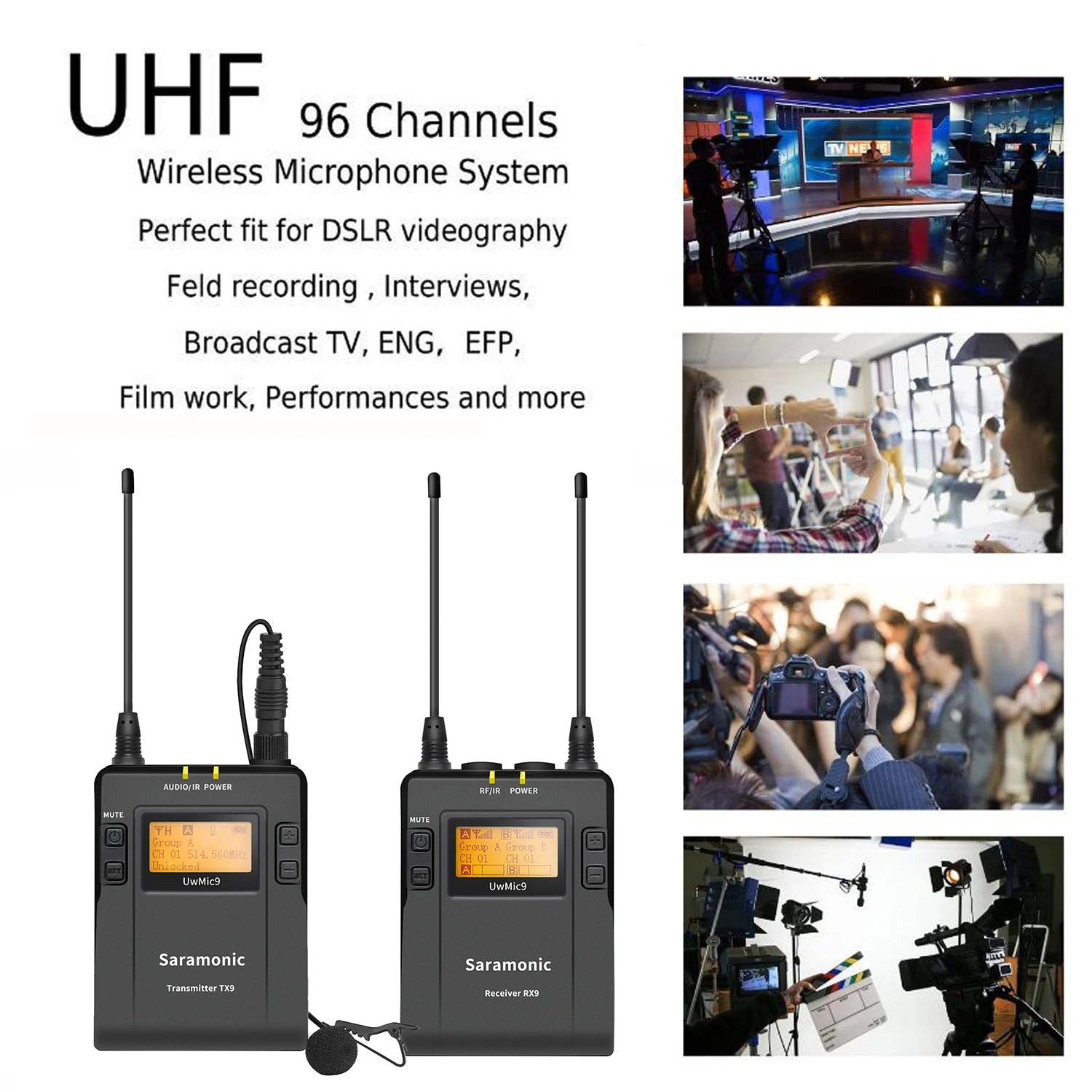 Конденсаторный беспроводной петличный микрофон Saramonic UWMIC9 Kit1/2 UHF для цифровой