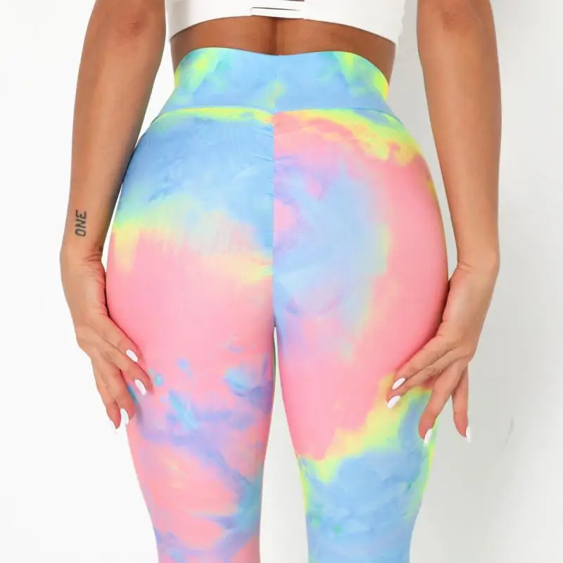 

CHRLEISURE Cross High Waist Pants Tie Dye Women's Push-Up Leggins Fitness Clothing Women Butt Lift Leggings Legging Femme