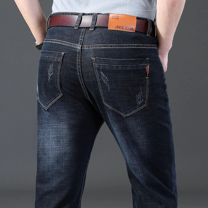 Мужские эластичные джинсы высококачественные байкерские брюки деловые