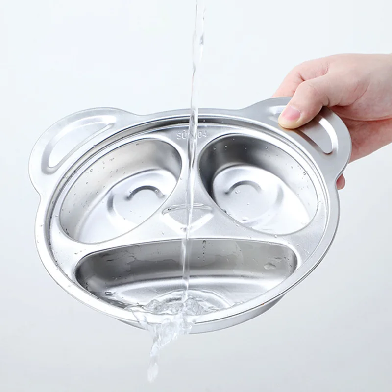 Обеденная тарелка из нержавеющей стали с мультяшной пандой и защитой от падения