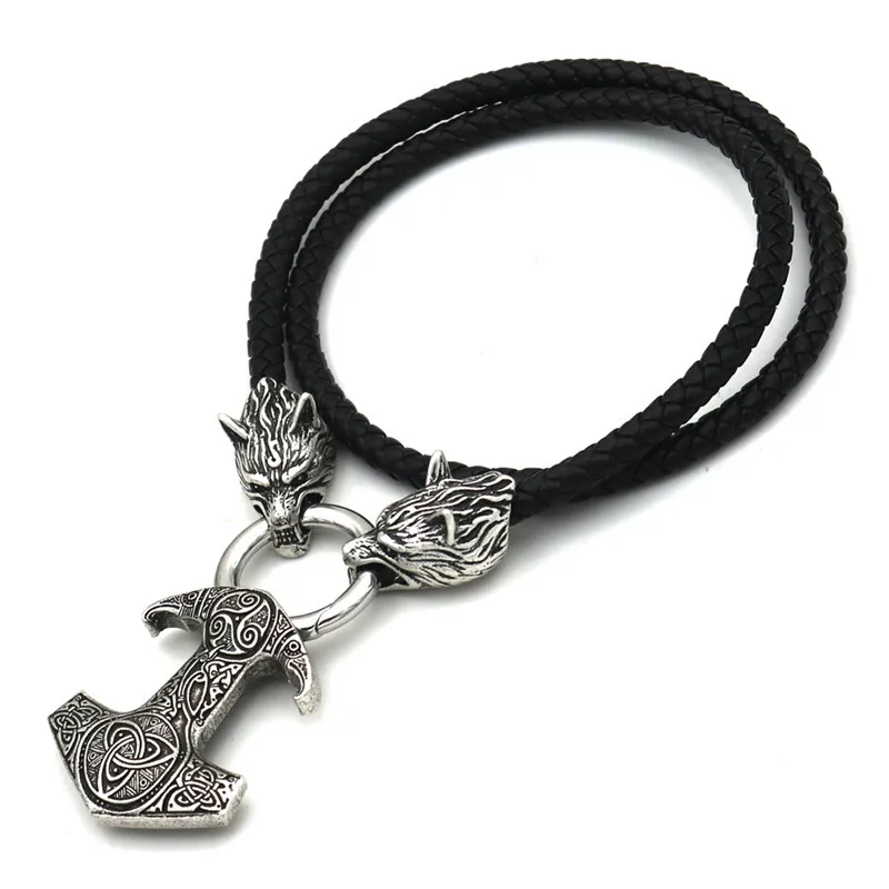 Style 2 Ностальгия голова Волка кожаная цепочка Тор молот Мьёльнир Ворон трискель троица колье с кулоном в стиле викингов - Окраска металла: Style 2