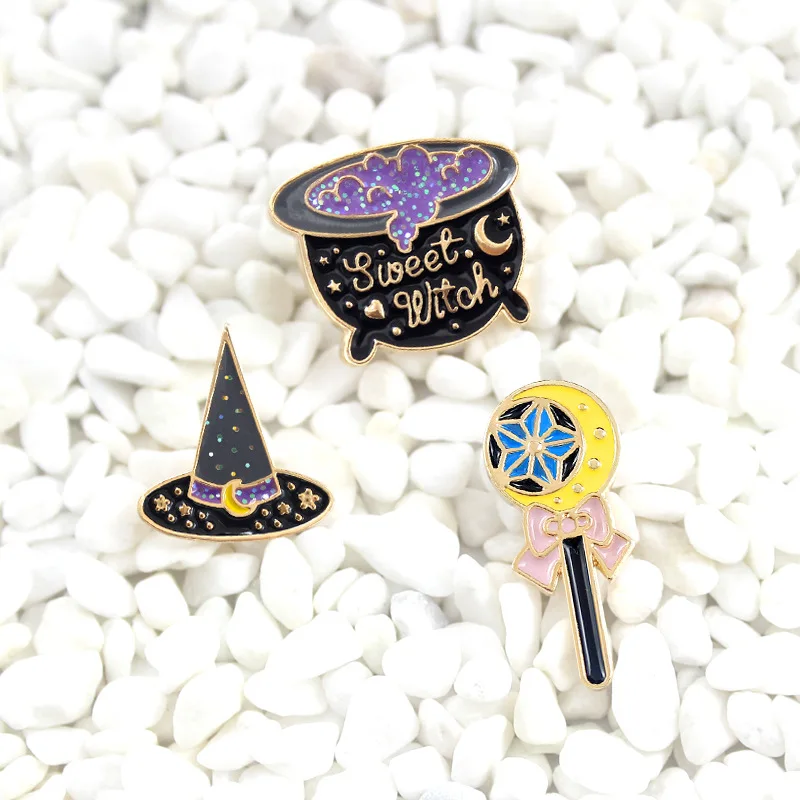 3pcs/set Halloween Sweet Witch Fairy Bar Magic Hat Pins Brooch Enamel Pin Backpack Cloth Lapel Badge Jewelry Gift for Women | Украшения и