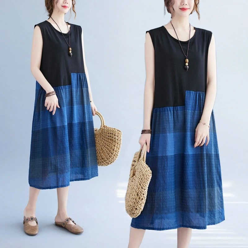 

Oladivi Oversized Women Clothing Casual Loose Sleeveless Dress 2021 Summer Comfortable Tank Dresses Vintage Ladies Sundress 9778