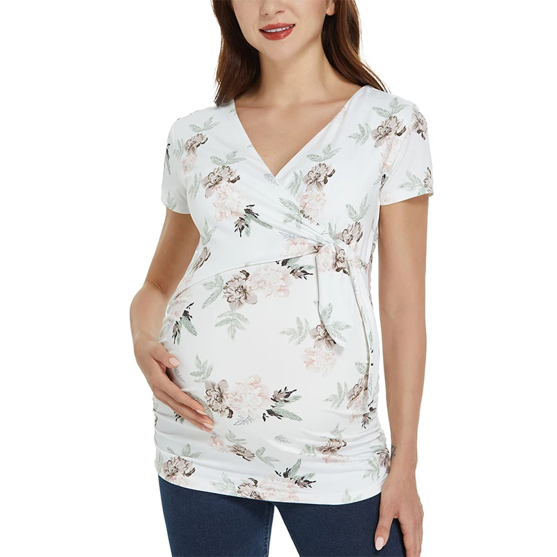 

Summer Women Stripe Short Sleeve T-Shift Maternity Clothes Pregnant Wrap Breastfeeding Clothes Tops for Pregnancy Blouses Tops